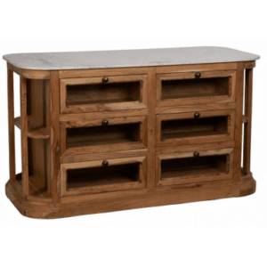 Køkkenø i mangotræ og marmor H88 x B155 x D70 cm - Naturbrun/Gråhvid marmor