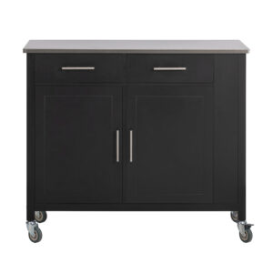 Køkkenø på hjul, køkkenvogn med bord i rustfrit stål, sort - Køkkenudstyr - Daily-Living