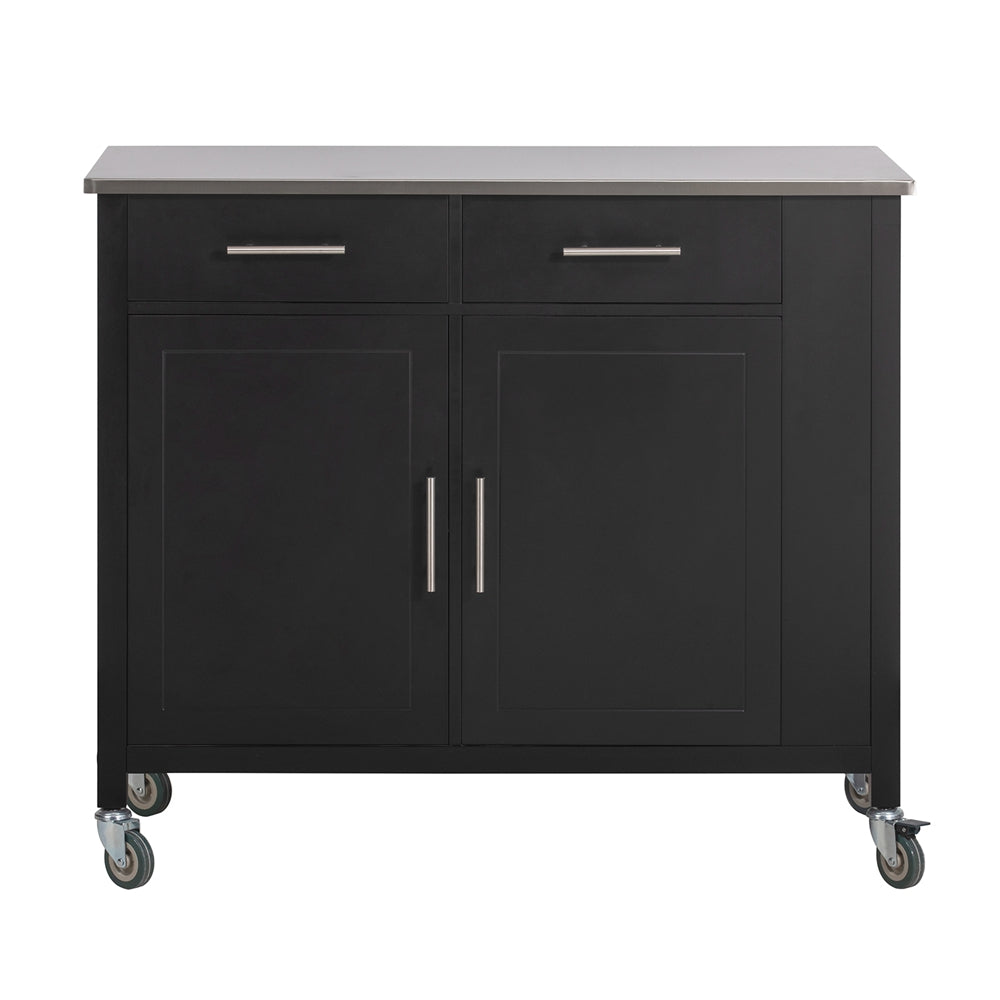 Køkkenø på hjul, køkkenvogn med bord i rustfrit stål, sort - Køkkenudstyr - Daily-Living