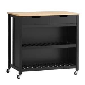 Køkkenø på hjul, køkkenvogn med skuffer, sort 98x58x94 cm - Køkkenudstyr - Daily-Living