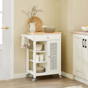Serveringsvogn / køkkenø med hjul, skandi-look, hvid