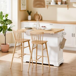 Stor køkkenø på hjul med udtrækkelig bordplade, mobil køkkenvogn med skuffer og opbevaring