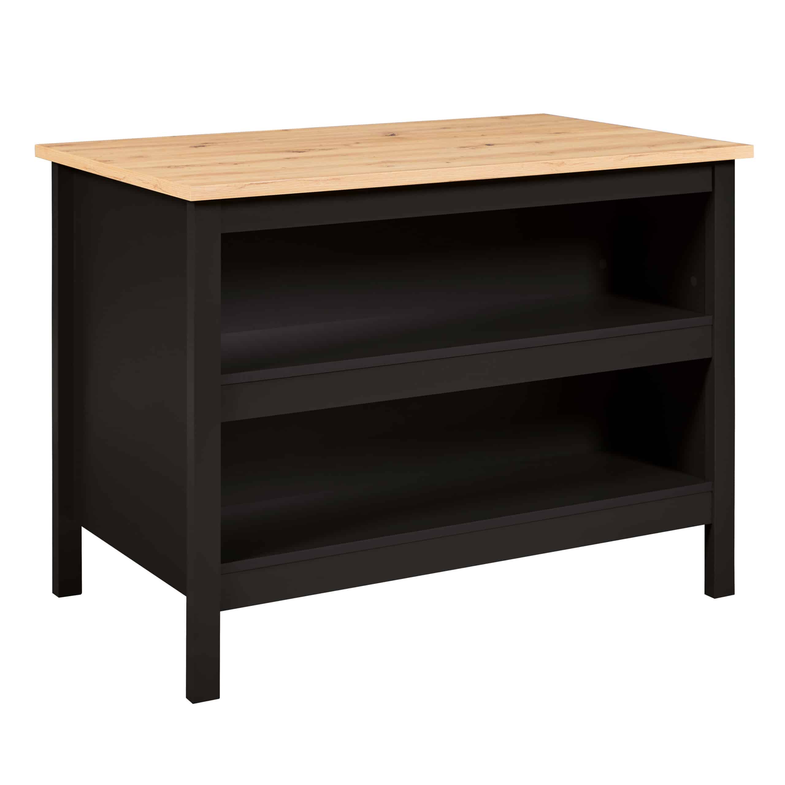 NORDIC LIVING COLLECTION Julina køkkenø, m. 2 åbne hylder - sort og Artisan egefinish melamin (124x75)