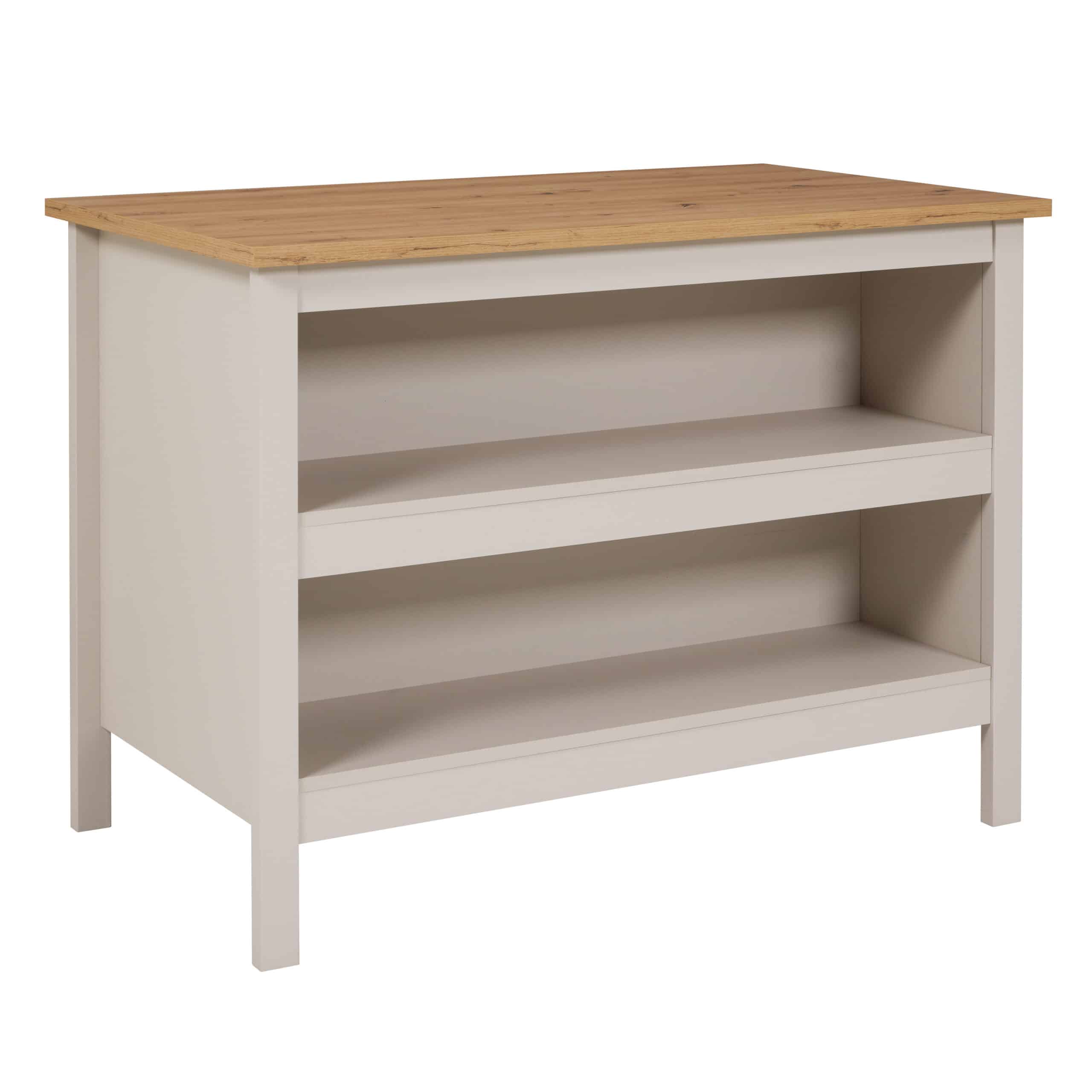 NORDIC LIVING COLLECTION Køkkenø Emmilia køkkenø, m. 2 åbne hylder - cashmere og Artisan egefinish melamin (124x75)