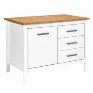 NORDIC LIVING COLLECTION Piazza Bianco 1T3S køkkenø, m. 1 låge, 2 åbne hylder, 3 skuffer - hvid og Artisan egefinish melamin (124x75)